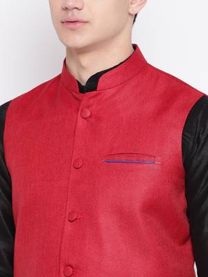 Mag Men's Black Matching Kurta Churidar With Red Joot Waiscoat For Men (RG-19475-36) 2