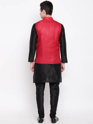 Mag Men's Black Matching Kurta Churidar With Red Joot Waiscoat For Men (RG-19475-36) 4