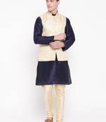 Mag Men's Navy Blue Kurta Gold Churidar With New Gold  Waiscoat For Men (RG-19476-36)