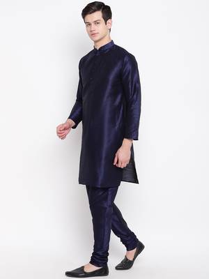 Mag Men's Navy Blue Matching Kurta Churidar With Mahroon Waiscoat  For Men  3
