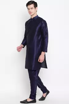 Mag Men's Navy Blue Matching Kurta Churidar With Mahroon Waiscoat  For Men 