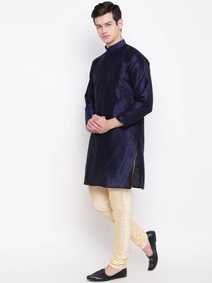 Mag Men's Navy Blue Kurta Gold Churidar With Purple Waiscoat For Men (RG-19481-36) 3
