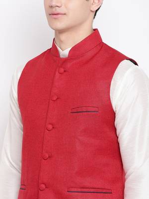Mag Men's White Matching Kurta Churidar With Red Joot Waiscoat For Men (RG-19483-36) 2