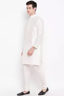 Mag Men's White Matching Kurta Churidar With Red Joot Waiscoat For Men (RG-19483-36)