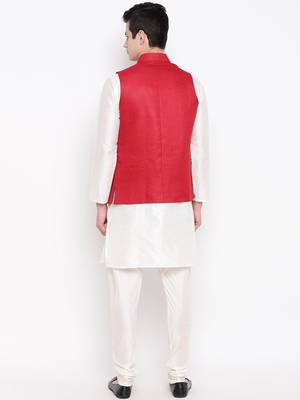 Mag Men's White Matching Kurta Churidar With Red Joot Waiscoat For Men (RG-19483-36) 4
