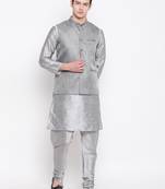 Mag Men's Silver Matching Kurta Churidar With Gray 1st Joot Waiscoat For Men (RG-19484-36)