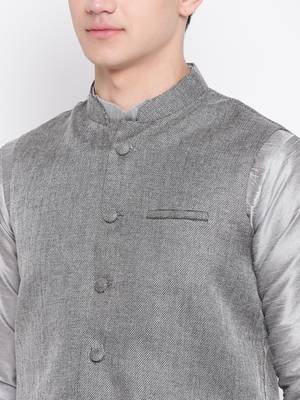 Mag Men's Silver Matching Kurta Churidar With Gray 1st Joot Waiscoat For Men (RG-19484-36) 2