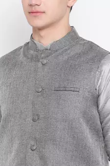 Mag Men's Silver Matching Kurta Churidar With Gray 1st Joot Waiscoat For Men (RG-19484-36)