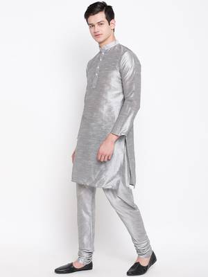 Mag Men's Silver Matching Kurta Churidar With Gray 1st Joot Waiscoat For Men (RG-19484-36) 3