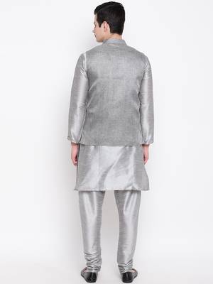 Mag Men's Silver Matching Kurta Churidar With Gray 1st Joot Waiscoat For Men (RG-19484-36) 4