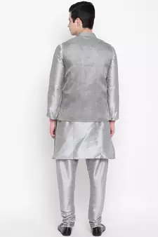Mag Men's Silver Matching Kurta Churidar With Gray 1st Joot Waiscoat For Men (RG-19484-36)