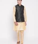 Mag Men's Gold Maching Kurta Churidar With Black 2nd  Waiscoat For Men (RG-19486-36)