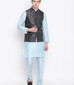 Mag Men's Sky Blue Matching Kurta Churiudar With Black 1st Waiscoat For Men (RG-19487-36)