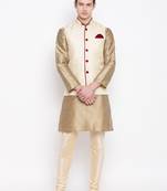 Mag Men's Copper Gold Kurta Gold Churidar With Gold Waiscoat For Men (RG-19488-36)