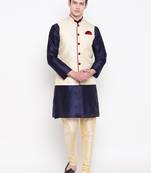 Mag Men's Navy Blue Kurta Gold Churidar With Gold Waiscoat  For Men (RG-19489-36)