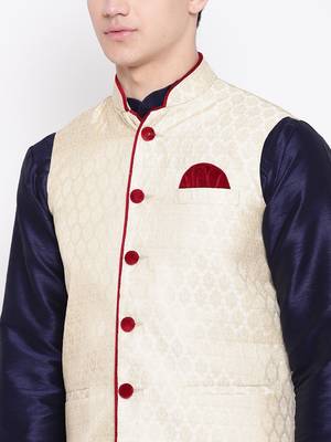 Mag Men's Navy Blue Kurta Gold Churidar With Gold Waiscoat  For Men (RG-19489-36) 2