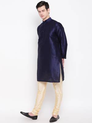 Mag Men's Navy Blue Kurta Gold Churidar With Gold Waiscoat  For Men (RG-19489-36) 3