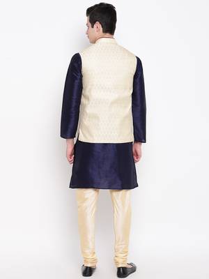 Mag Men's Navy Blue Kurta Gold Churidar With Gold Waiscoat  For Men (RG-19489-36) 4