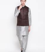 Mag Men's Silver Matching Kurta Churidar With Pink Voilet Waiscoat  For Men (RG-19490-36)
