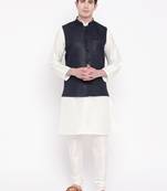 Mag Men's White Matching Kurta Churidar With Navy Blue Joot Waiscoat  For Men (RG-19491-36)