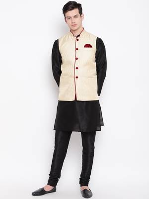 Mag Men's Black Matching Kurta Churidar With Gold waiscoat For Men (RG-19493-36) 1