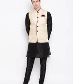 Mag Men's Black Matching Kurta Churidar With Gold waiscoat For Men (RG-19493-36)