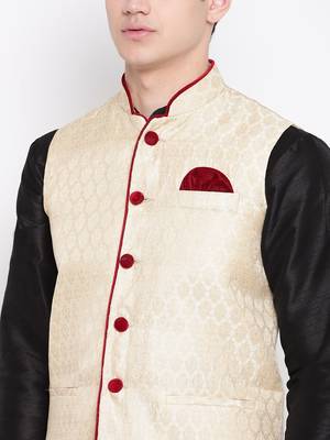 Mag Men's Black Matching Kurta Churidar With Gold waiscoat For Men (RG-19493-36) 2