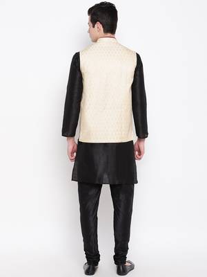 Mag Men's Black Matching Kurta Churidar With Gold waiscoat For Men (RG-19493-36) 4