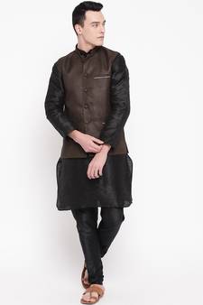Mag Men's Black Matching Kurta Churidar With Pink Voilet Waiscoat For Men (RG-19494-36)