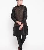 Mag Men's Black Matching Kurta Churidar With Pink Voilet Waiscoat For Men (RG-19494-36)