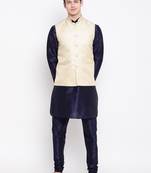Mag Men's Navy Blue Matching Kurta Churidar With New Gold Waiscoat  For Men (RG-19495-36)