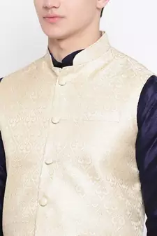Mag Men's Navy Blue Matching Kurta Churidar With New Gold Waiscoat  For Men (RG-19495-36)