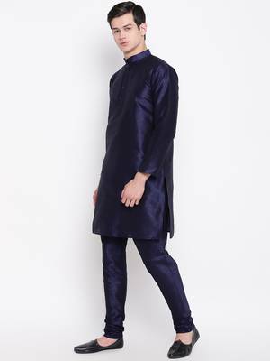 Mag Men's Navy Blue Matching Kurta Churidar With New Gold Waiscoat  For Men (RG-19495-36) 3