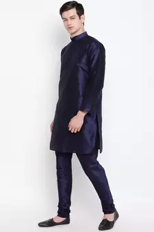 Mag Men's Navy Blue Matching Kurta Churidar With New Gold Waiscoat  For Men (RG-19495-36)