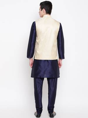 Mag Men's Navy Blue Matching Kurta Churidar With New Gold Waiscoat  For Men (RG-19495-36) 4