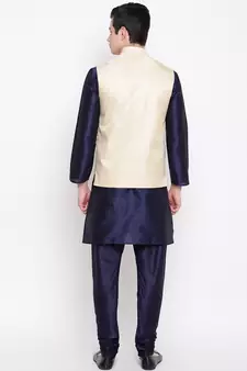 Mag Men's Navy Blue Matching Kurta Churidar With New Gold Waiscoat  For Men (RG-19495-36)