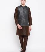 Mag Men's Brown Matching Kurta Churidar With Black 2nd  Waiscaot For Men (RG-19497-36)