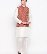 Mag Men's white Matching Kurta Churidar With Mahroon Waiscoat  For Men (RG-19498-36)