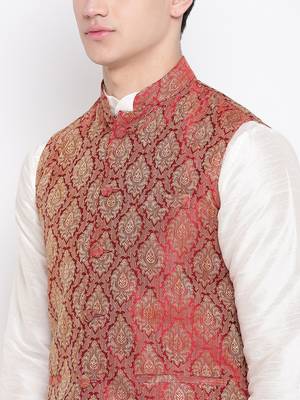 Mag Men's white Matching Kurta Churidar With Mahroon Waiscoat  For Men (RG-19498-36) 2