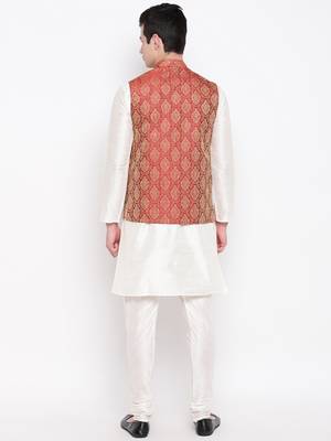 Mag Men's white Matching Kurta Churidar With Mahroon Waiscoat  For Men (RG-19498-36) 4