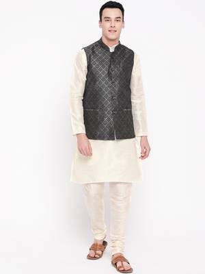 Mag Men's white Matching Kurta Churidar With Black 2nd  Waiscoat For Men (RG-19501-36) 1