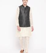 Mag Men's white Matching Kurta Churidar With Black 2nd  Waiscoat For Men (RG-19501-36)