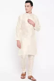 Mag Men's white Matching Kurta Churidar With Black 2nd  Waiscoat For Men (RG-19501-36)