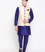 Mag Men's Royal Blue Matching Kurta Churidar With Gold Waiscoat For Men (RG-19503-36)