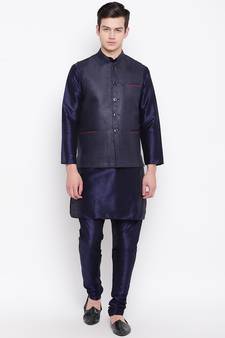Mag Men's Navy Blue Matching Kurta Churidar With Navy Blue Joot Waiscoat For Men (RG-19504-36)