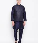 Mag Men's Navy Blue Matching Kurta Churidar With Navy Blue Joot Waiscoat For Men (RG-19504-36)