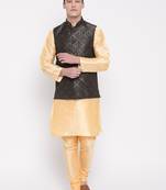 Mag Men's Gold Matching Kurta Churidar With Black 1st Waiscoat For Men (RG-19505-36)