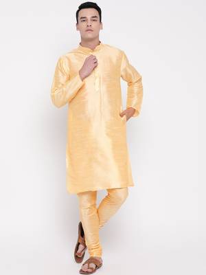 Mag Men's Gold Matching Kurta Churidar With Black 1st Waiscoat For Men (RG-19505-36) 4