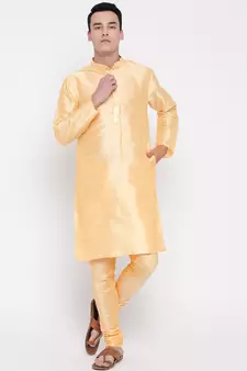 Mag Men's Gold Matching Kurta Churidar With Black 1st Waiscoat For Men (RG-19505-36)