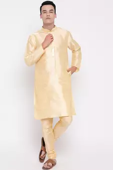 Mag Men's Gold Matching Kurta Churidar With Mahroon Waiscoat For Men (RG-19506-36)